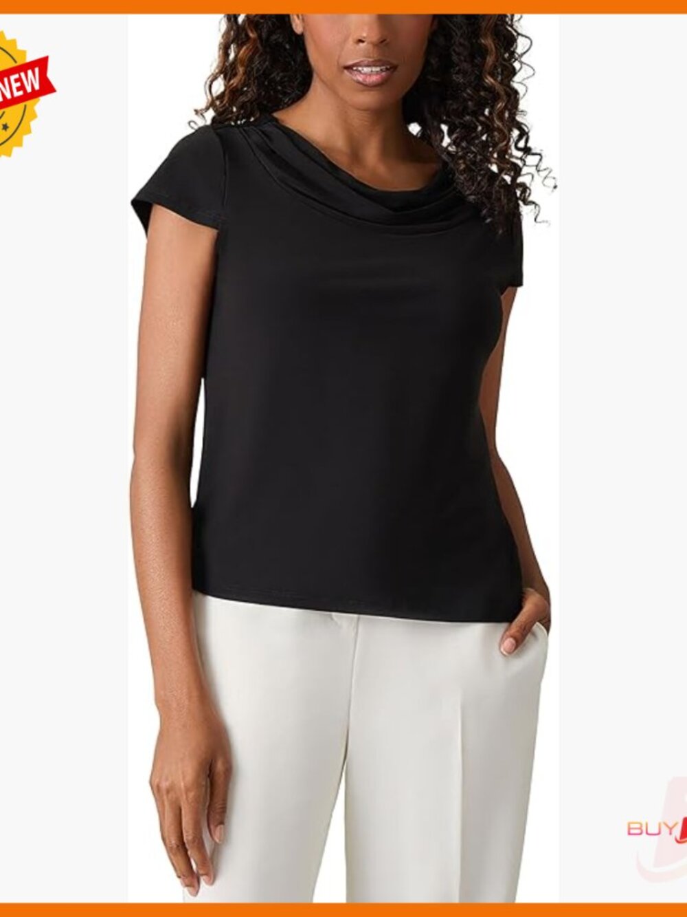 Cap Sleeve Cowl Neck Jersey Top Regular Fit Polyester Blend